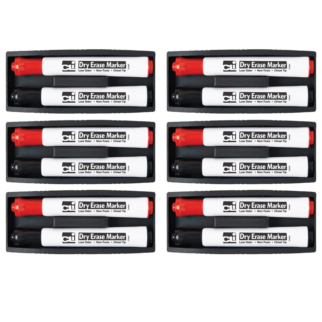 Magnetic Whiteboard Eraser with 2 Dry Erase Markers, Pack of 6